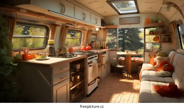Cozy and Nostalgic Interior of a Vintage Camper Van