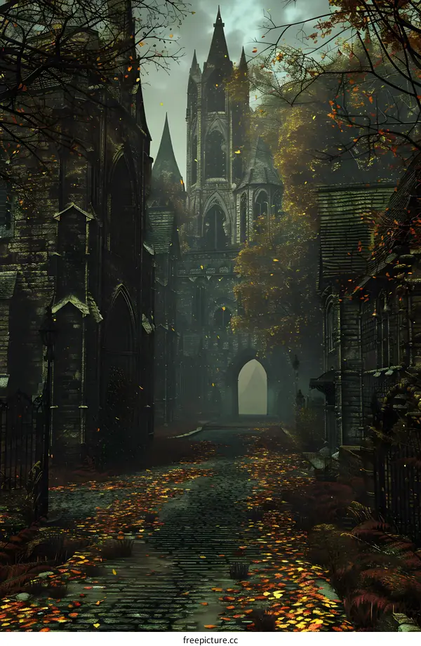 Autumnal Pathway Through Ancient Cathedral City