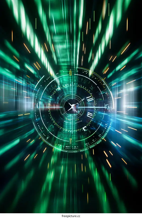 Glowing green and yellow time travel concept illustration