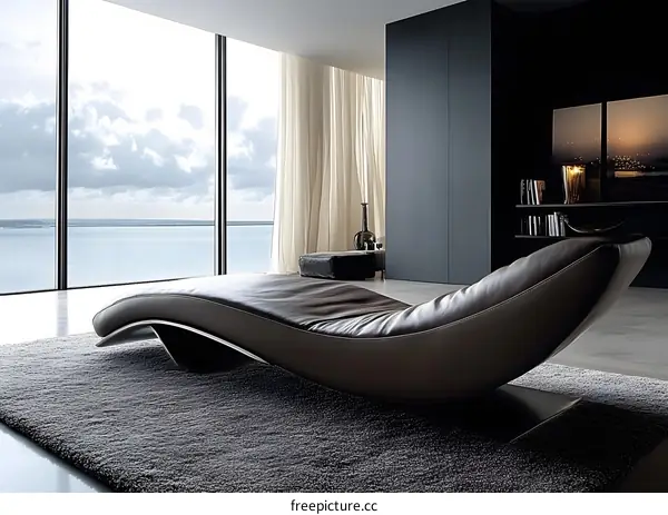 Modern Chaise Lounge With Ocean View In Luxury Apartment Interior Design