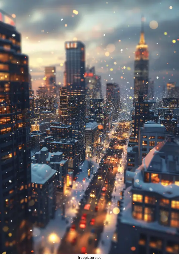 Snowy Cityscape at Night