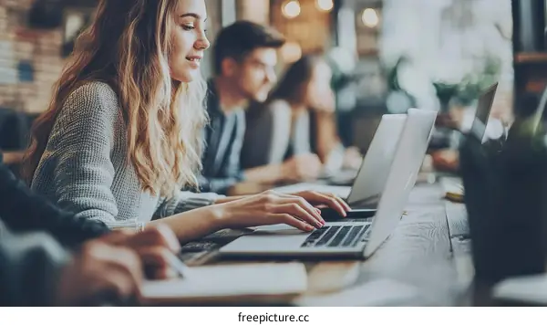 Young People Working Together in a Cafe