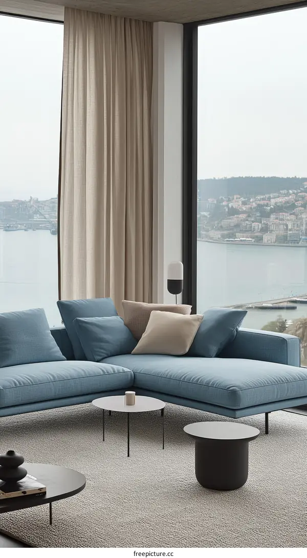 Modern Living Room with Corner Sofa and Window Views