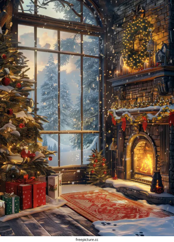 Christmas Tree by the Fireplace