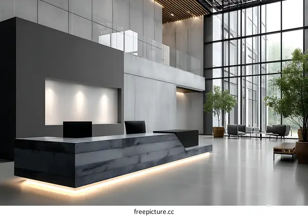 Modern Concrete Reception Desk in a Contemporary Office Lobby