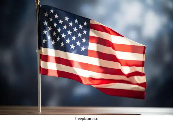 Close up of the American flag waving in the wind