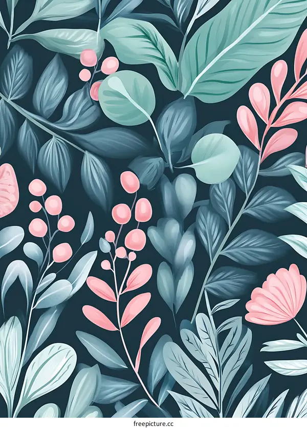 Seamless Floral Pattern Green And Pink Leaves