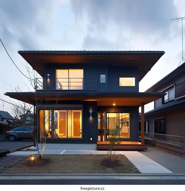 Modern Two Story Home With Wooden Deck