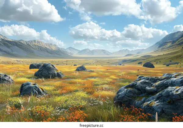 Mountainous Meadow with Wildflowers