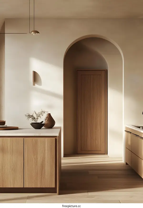 Minimalist Modern Kitchen Design With Arched Doorway