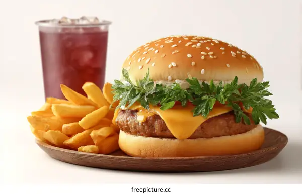Delicious Cheese Burger and French Fries Combo