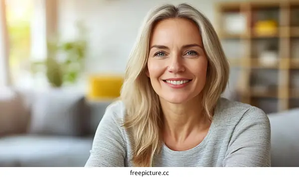 Portrait of a Smiling Middle-Aged Woman
