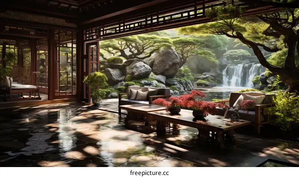 Tranquil Japanese Garden with Modern Interior