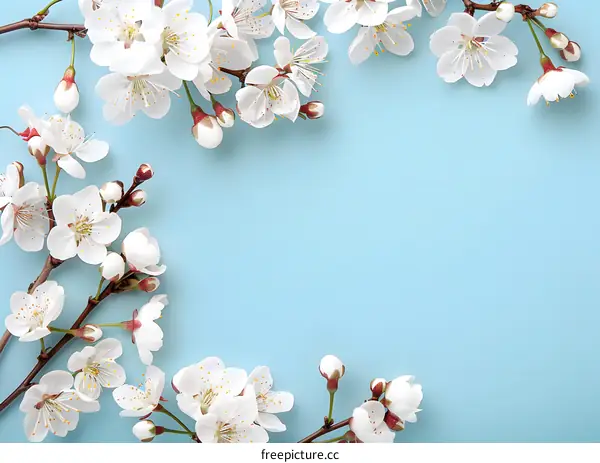 White Flowers on a Blue Background