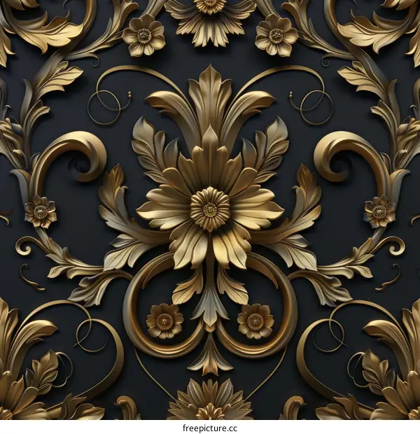 Golden Floral Relief Wallpaper Pattern