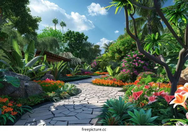 A lush tropical garden