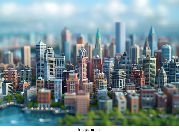 Tilt-shift photo of a miniature metropolis at daytime