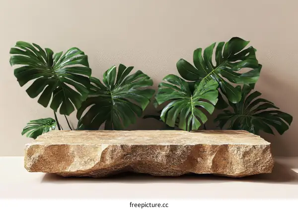 Natural Stone Product Display with Lush Plants