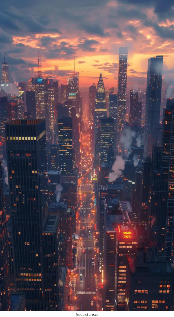 Aerial View of a Vibrant Night Cityscape