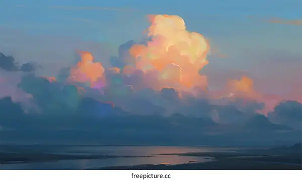 Dramatic Cumulonimbus Clouds Over Calm Ocean at Sunset