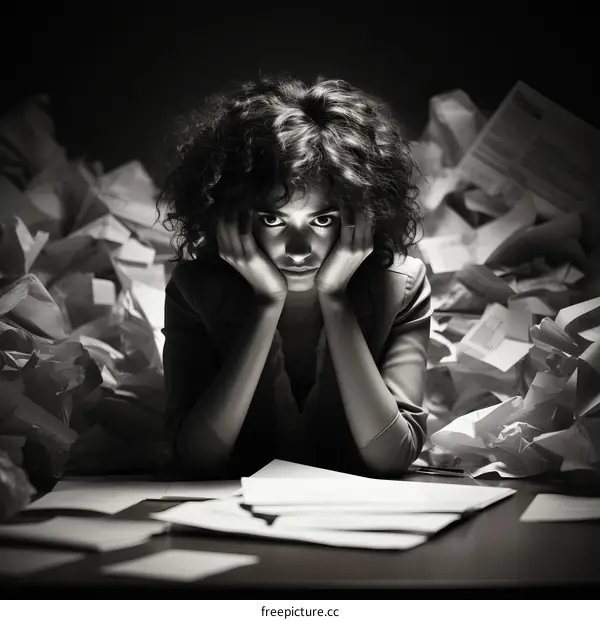 Frustration of a woman drowning in paperwork