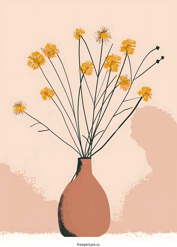 Dried Flowers in Clay Vase with Pink Background
