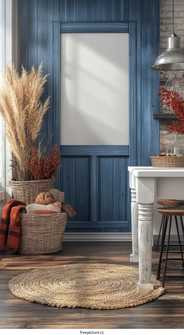 Empty Frame Mockup in Rustic Kitchen Interior