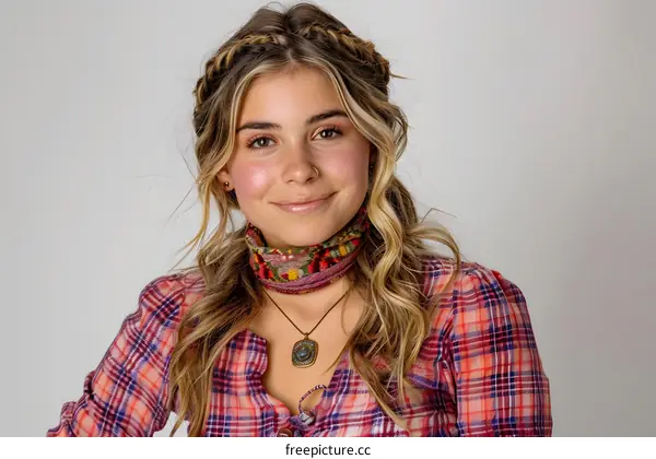 Smiling Blonde Woman with Braids