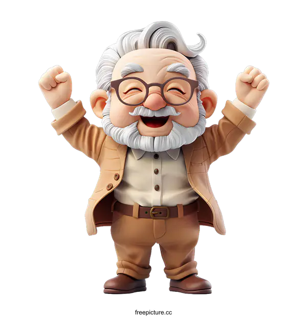 [Transparent Background PNG]Cheerful 3D grandpa character