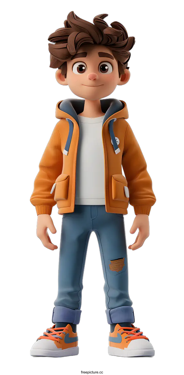 [Transparent Background PNG]3D Cartoon Boy Wearing a Jacket and Sneakers