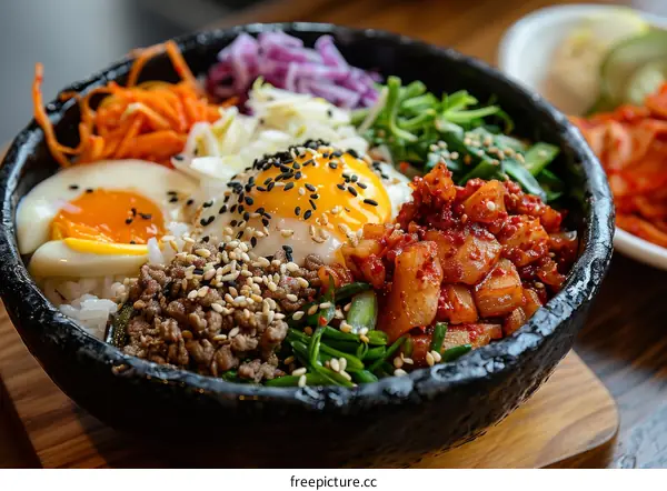 Korean Bibimbap Rice Bowl with Toppings