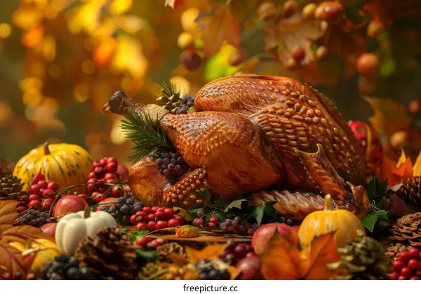 Roasted Turkey with Autumn Vegetables and Fruits