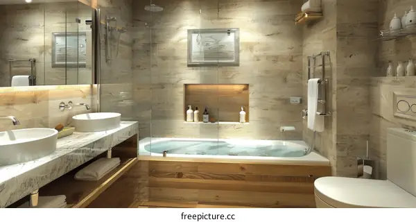 Modern Bathroom Interior Design with Bathtub and Shower