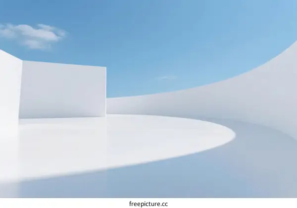 Minimalist White Architecture with Curved Surfaces Under Clear Sky