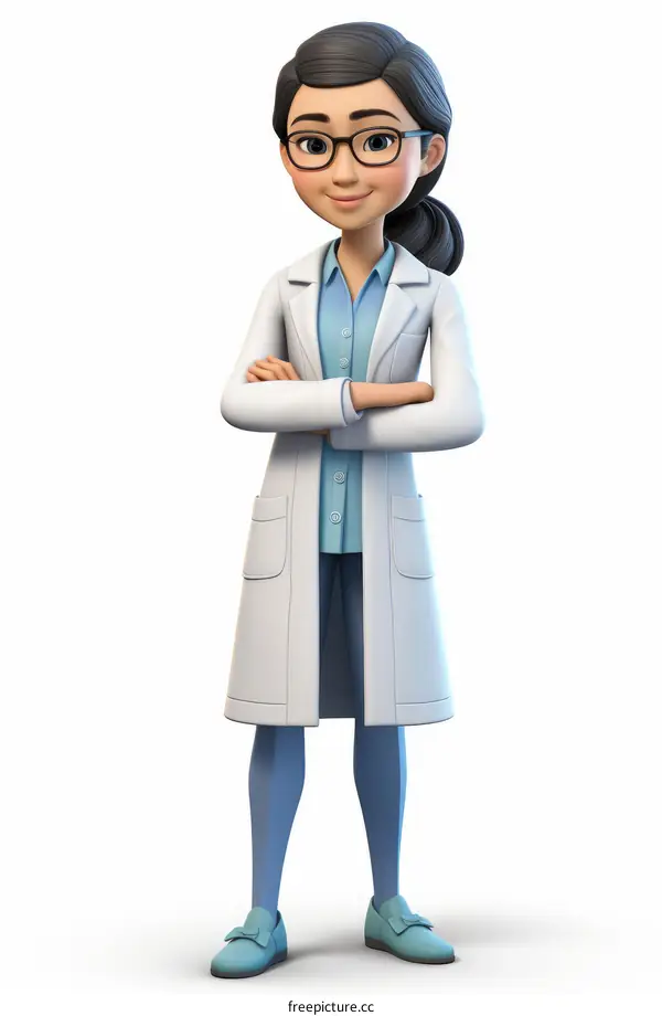 A cartoon image of a female doctor