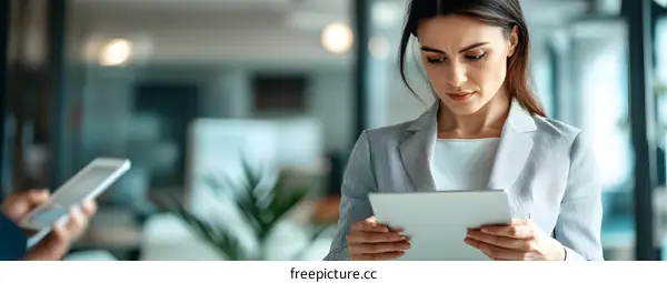 Businesswoman Working On Tablet Computer In Office