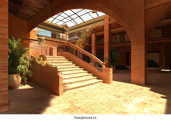 Brick Staircase With Glass Ceiling Interior Design