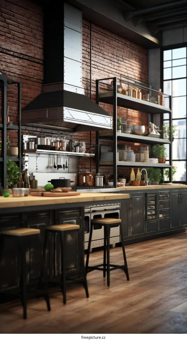 kitchen island with wood and metal