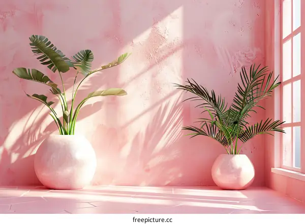 Indoor Plant Corner with Natural Sunlight and Shadows