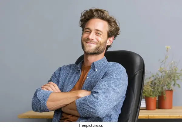 Confident Caucasian Man Posing in Office Chair