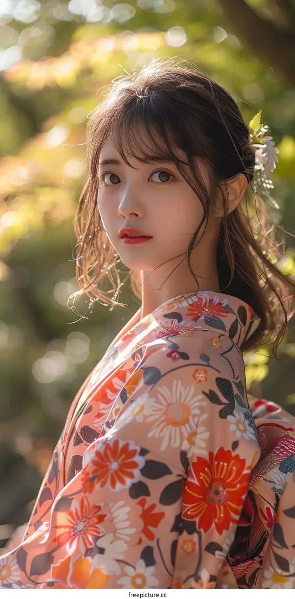 Beautiful Asian Woman in Traditional Japanese Kimono