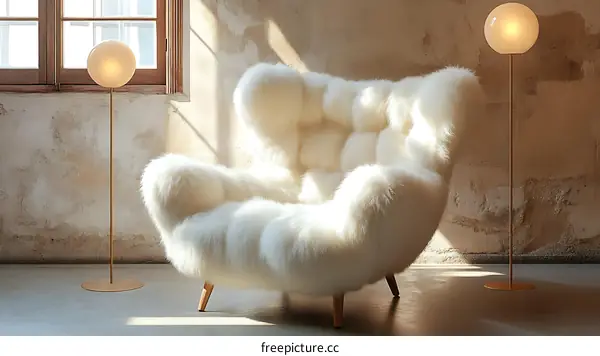 Modern Furry Armchair and Floor Lamp Interior Design