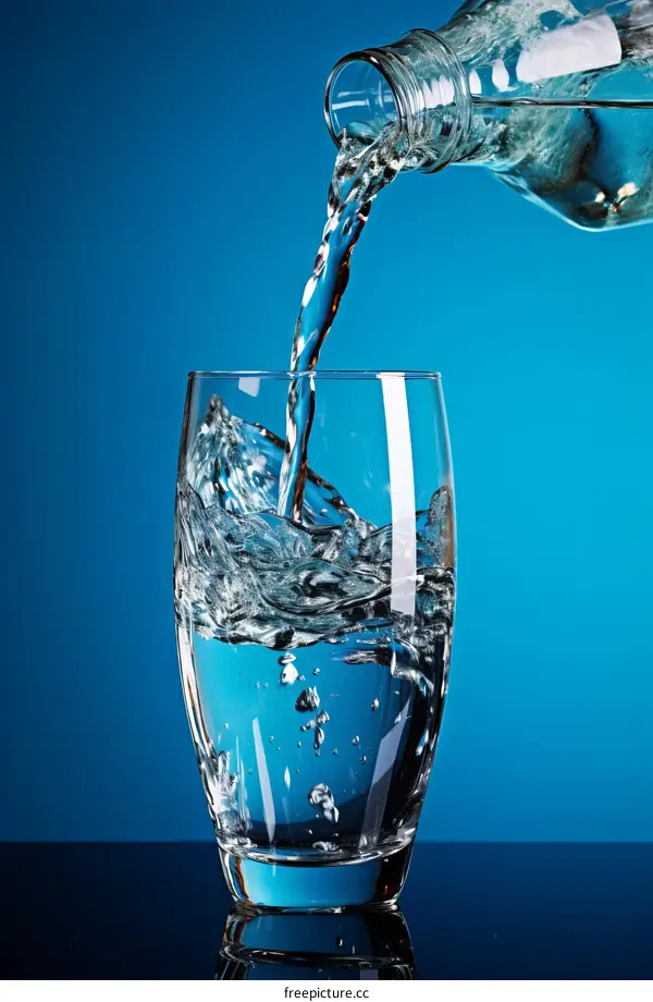 Transparent glass with water being poured into it