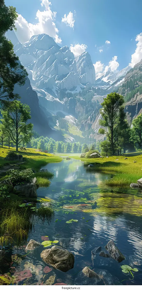 Mountain River with Trees