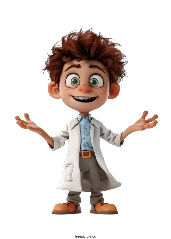 [Transparent Background PNG]3d illustration of a boy in a lab coat