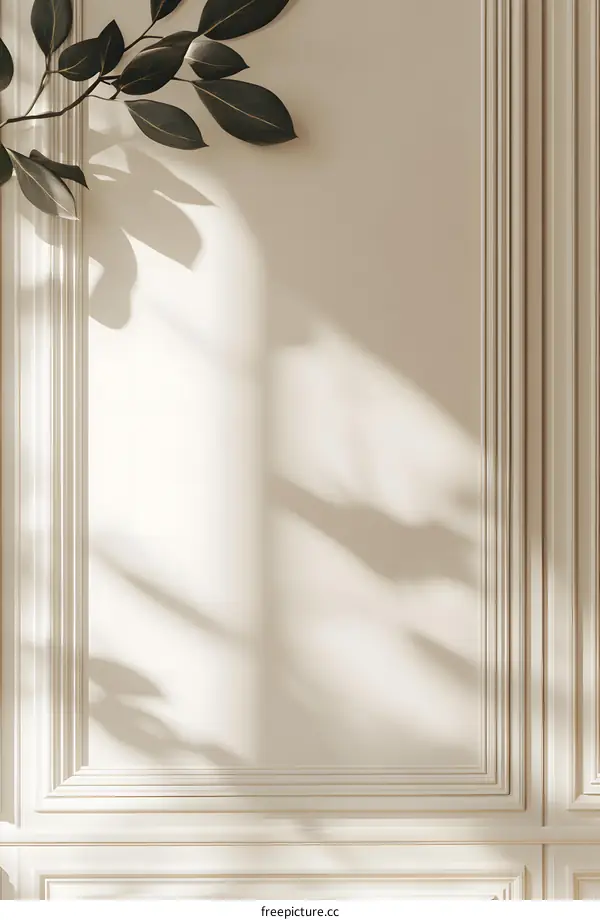 Minimalist White Wall with Leaf Shadow