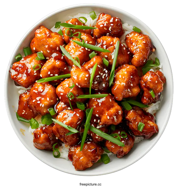[Transparent Background PNG]Bowl of Sesame Chicken and Rice
