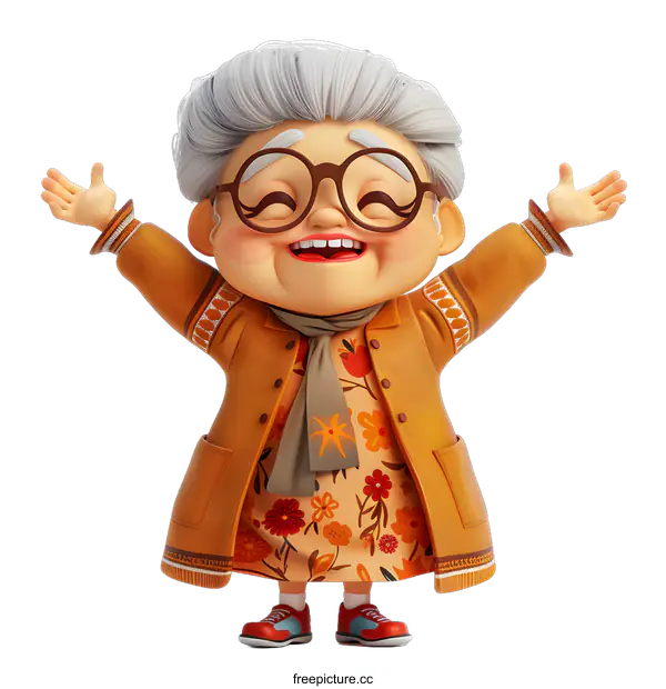 [Transparent Background PNG]Cartoon of an elderly woman