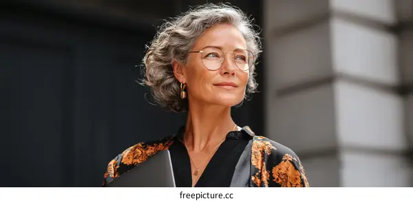 Confident Senior Woman Outdoors in Business Attire