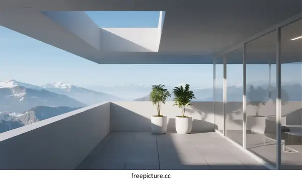 Modern Balcony with Mountain View and Indoor Plants